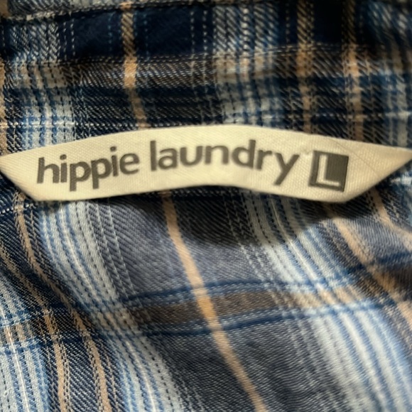 Hippie Laundry Blue Plaid Long Sleeve High Low Tunic - Picture 6 of 8